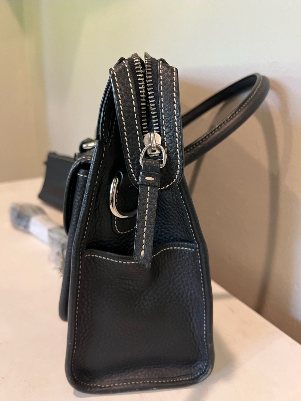 Dooney and Bourke Black Leather Double-Pocket Tote Bag, with strap and wallet - Picture 8 of 9